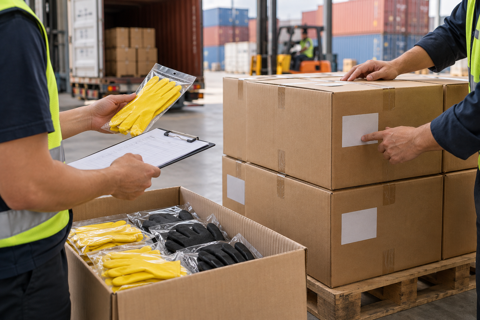 Private label glove packaging and export carton inspection before shipment
